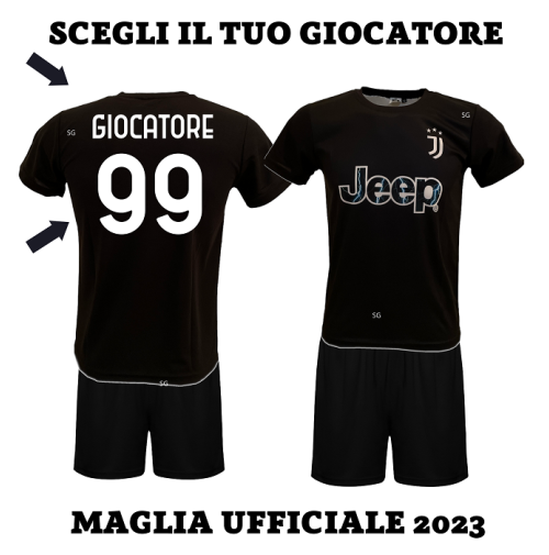 kit trasferta Maglia nera Chiesa 7 Juventus  ufficiale replica 2022/2023 con pantaloncino nero 